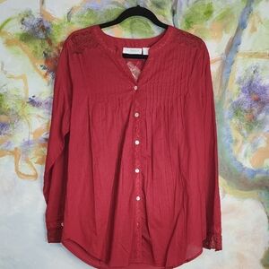 PARAGON Red Button Down Blouse with Bib Collar